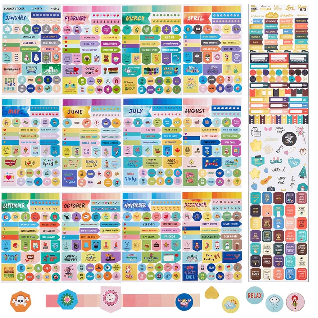 HASTHIP 16 Sheets Planner Stickers, Holiday Seasonal Planner Stickers, Monthly Seasonal Stickers, Aesthetic Planner Stickers for Calendar Decorating Planning Scrapbooking HASTHIP 16 Sheets Planner Stickers, Holiday Seasonal Planner Stickers, Monthly Seasonal Stickers, Aesthetic Planner Stickers for Calendar Decorating Planning Scrapbooking